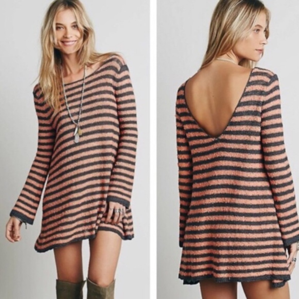 Free People Boho Striped Swing Sweater Dress